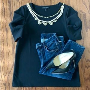 Banana Republic Pleated Puff-Sleeve Black Top